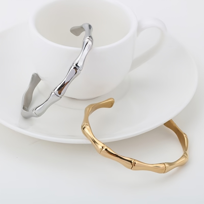 Full 316L Stainless Steel Hip Hop Bamboo Rayon Joint Open Bangle
